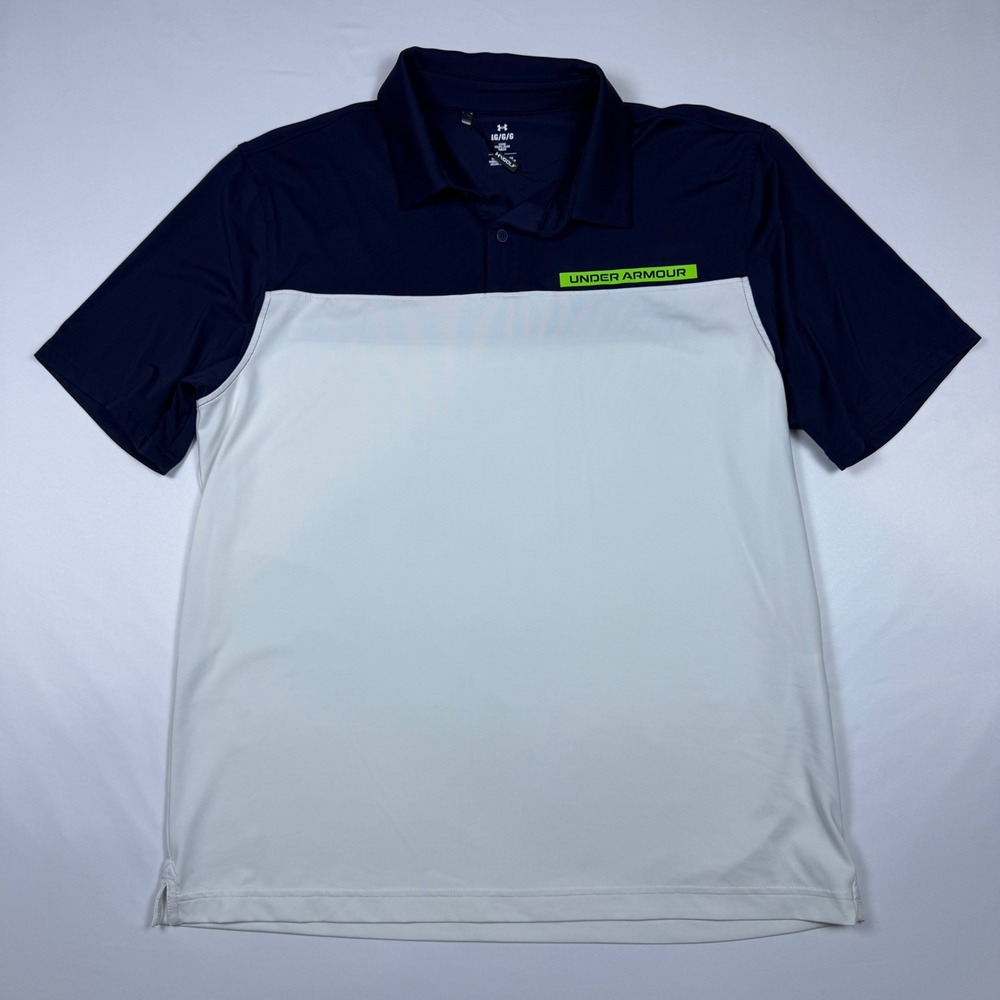 Under Armour Golf‎ Polo Mens Large Navy White LIKE NEW Colorblock 1383139 411